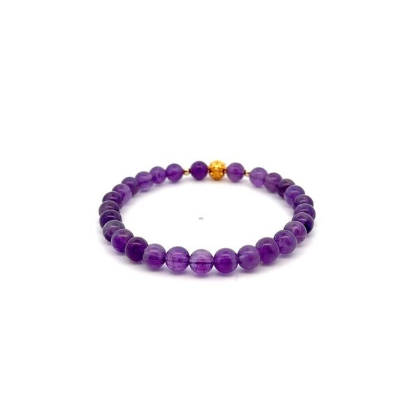 18K Gold Money Ball Bracelet Gemstone February Birthstone Amethyst 6mm Size 6.5" - Picture 4 of 5